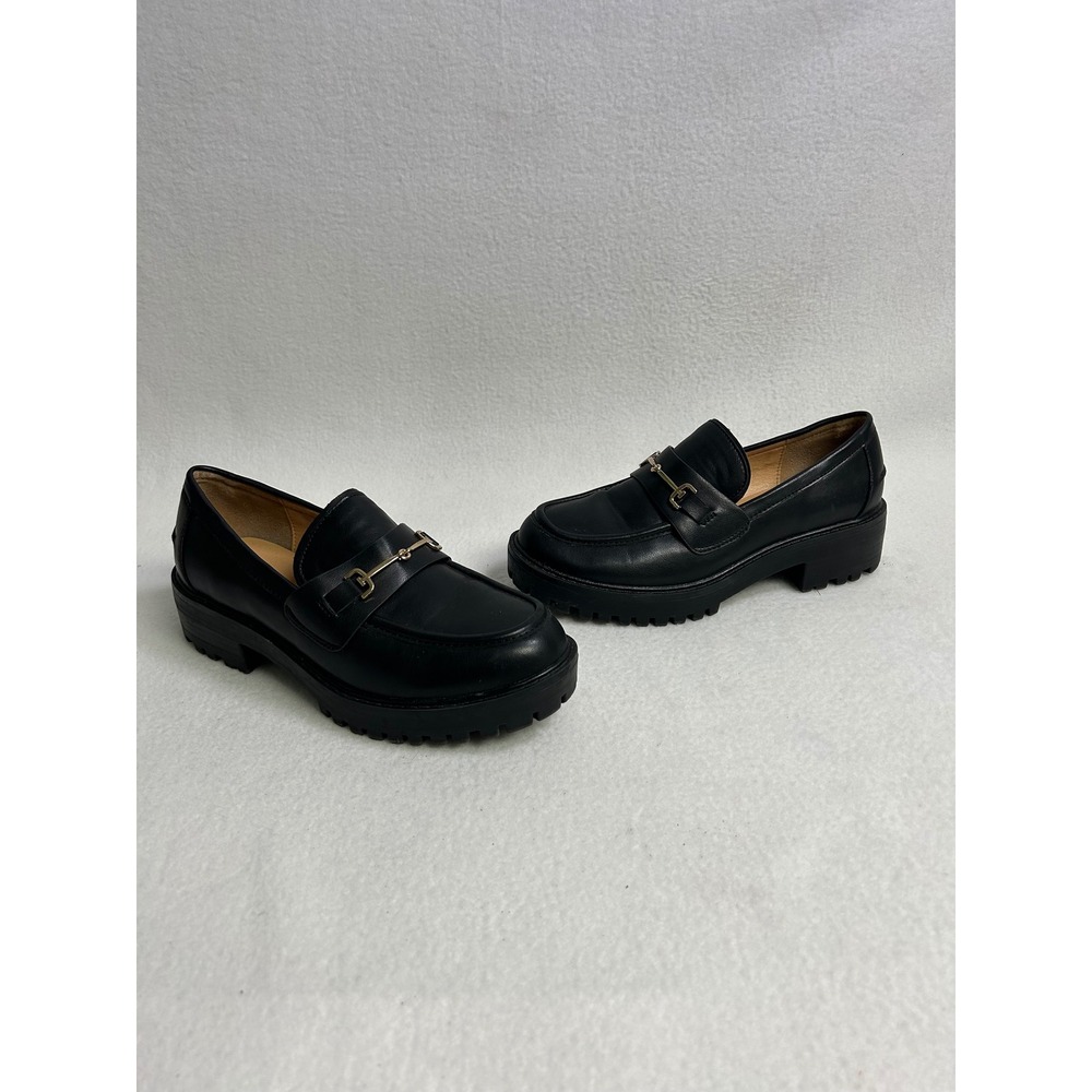 Dark Academia ZBY Womens 6.5 Black Lug Sole Horsebit Platform Chunky Loafers